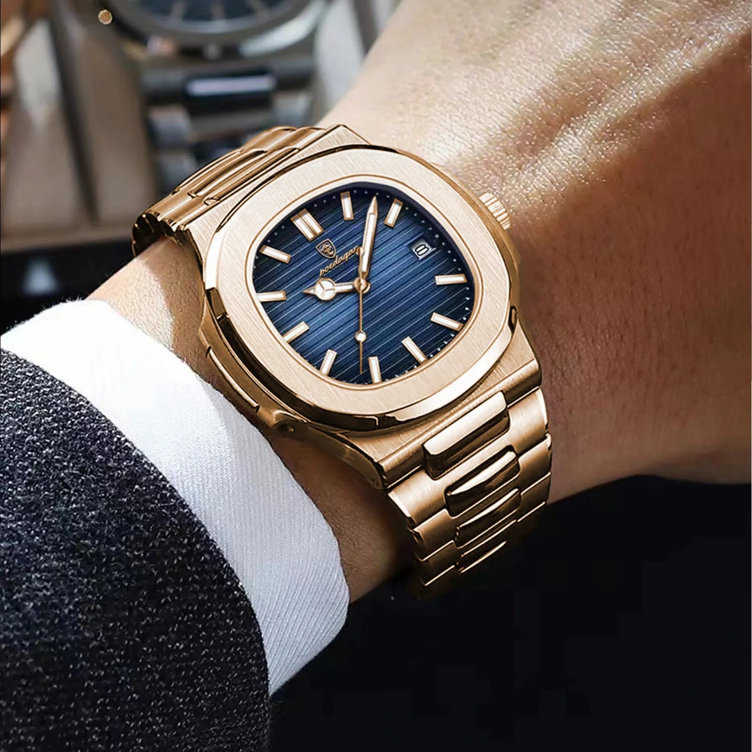 POEDAGAR Square Luxury Chronograph - Waterproof and Luminous