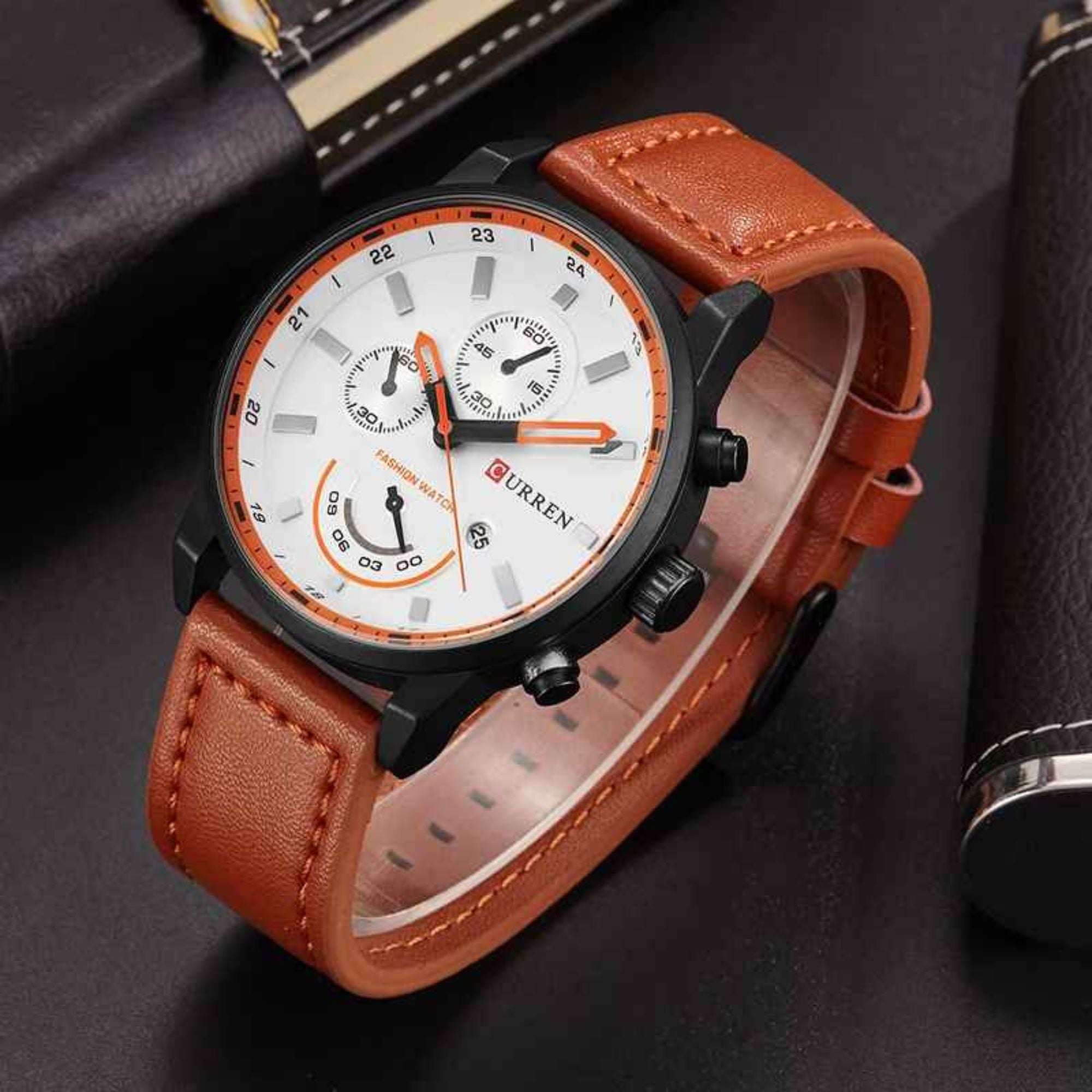 Curren Executive Classic – Men’s Luxury Quartz Watch with Leather Strap, 45mm Stainless Steel Case