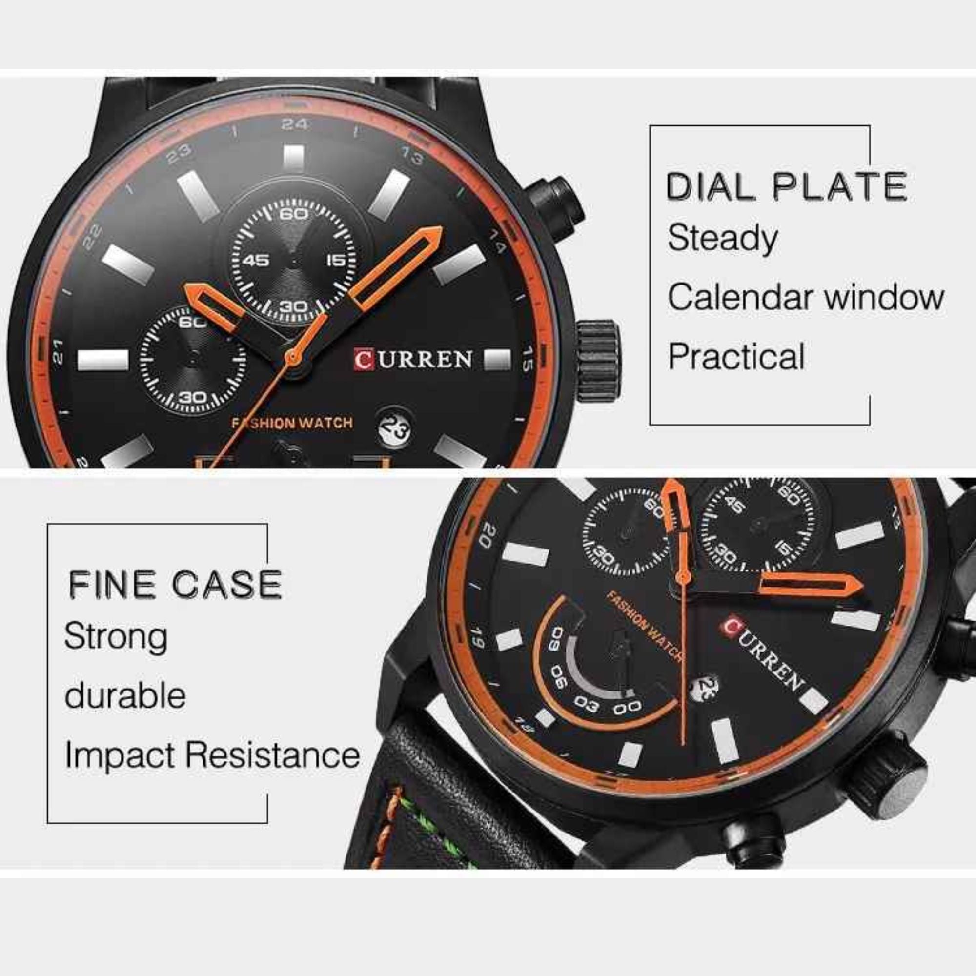 Curren Executive Classic – Men’s Luxury Quartz Watch with Leather Strap, 45mm Stainless Steel Case