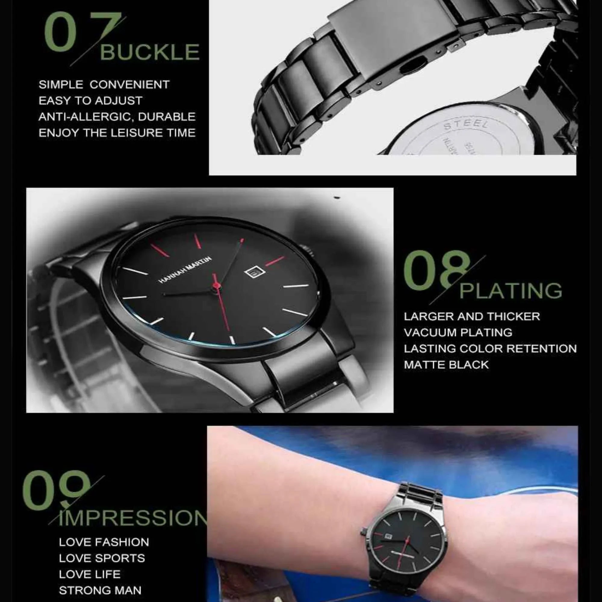 Men's Minimalist Stainless Steel Watch – Sleek, Waterproof, Quartz Movement