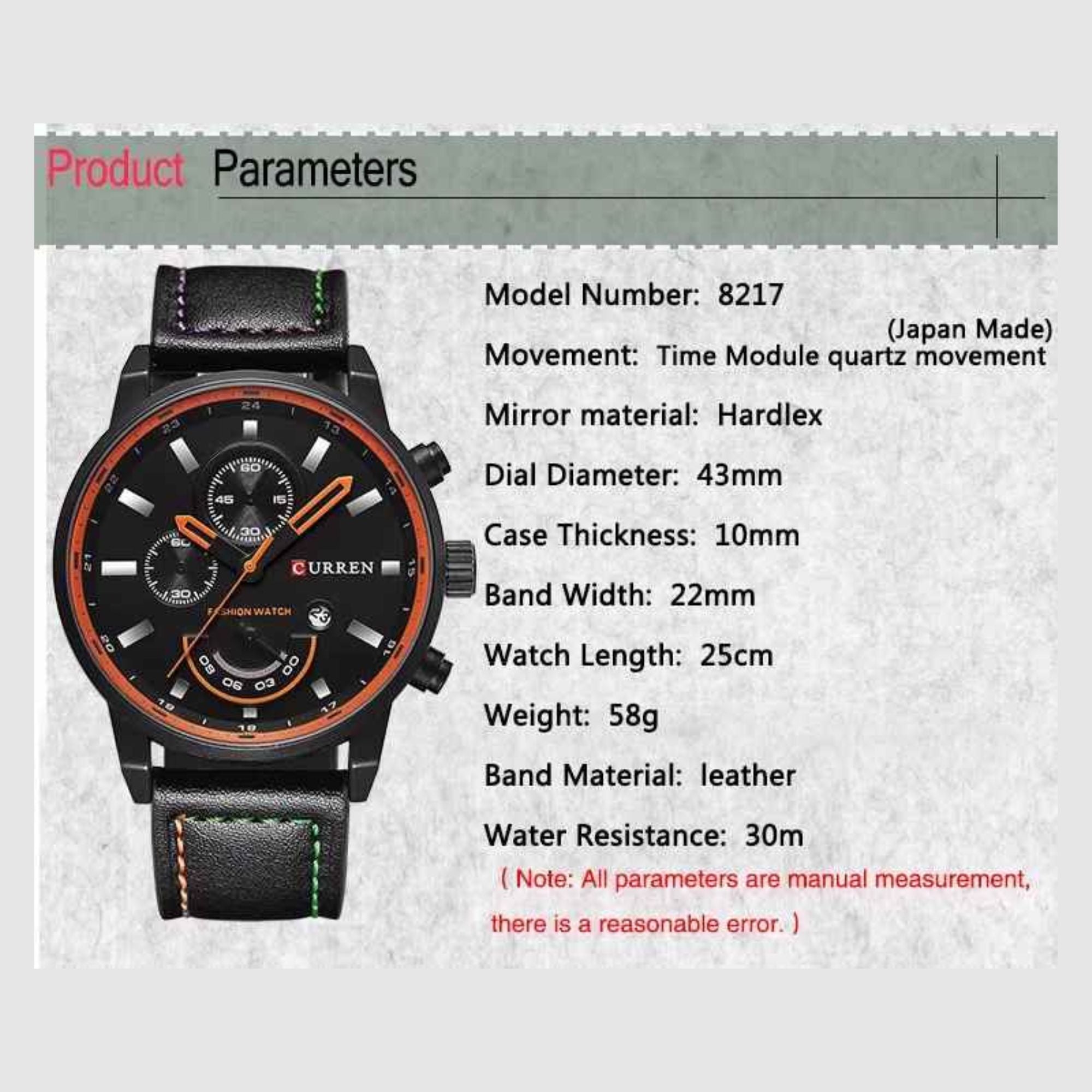 Curren Executive Classic – Men’s Luxury Quartz Watch with Leather Strap, 45mm Stainless Steel Case