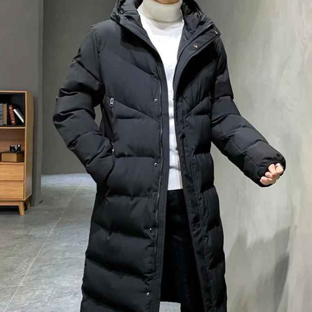 Men’s Long Hooded Winter Parka – Thick, Windproof & Stylish
