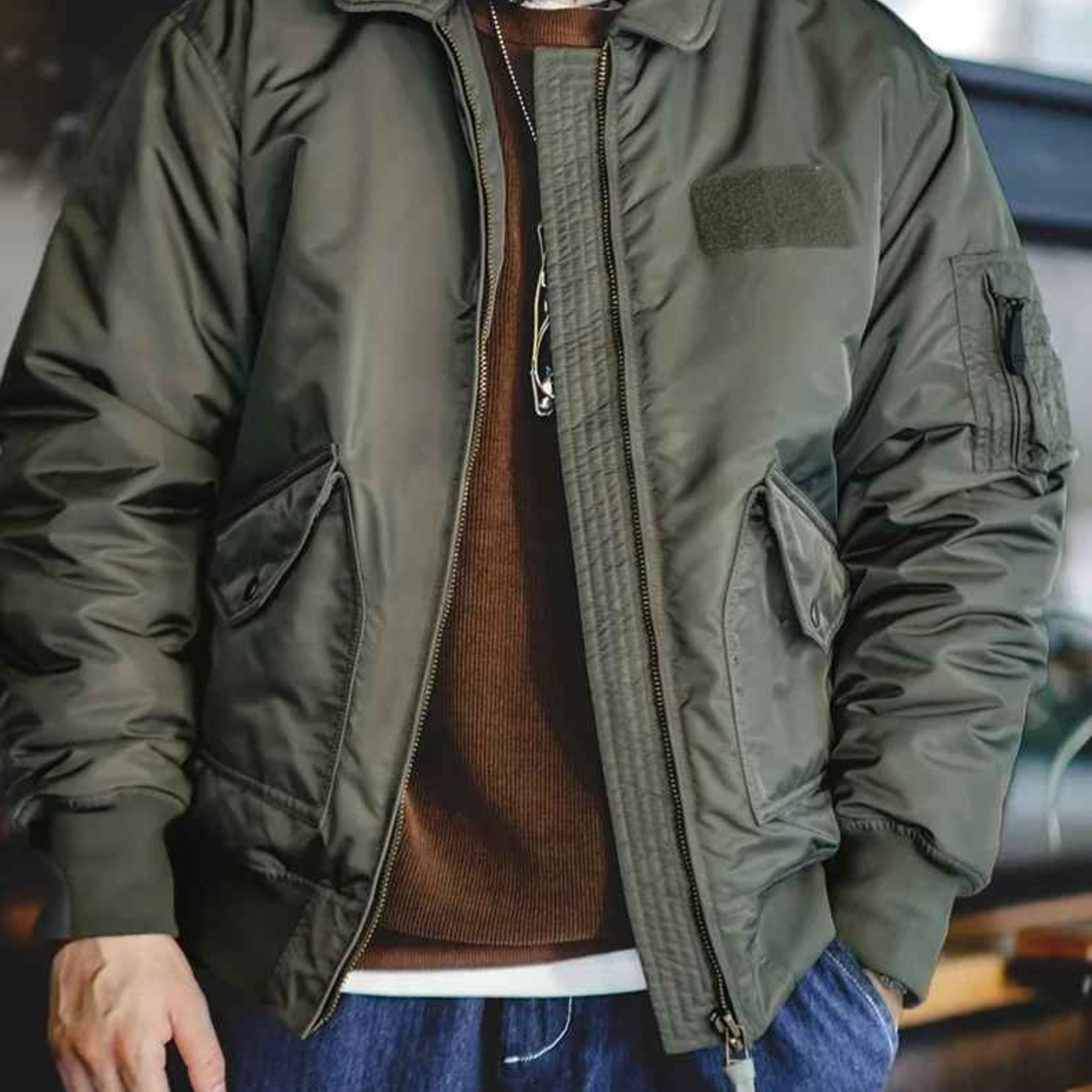 Maden CWU-45P Men’s Bomber Jacket – Windproof, Waterproof, Thickened Military Coat with Orange Lining