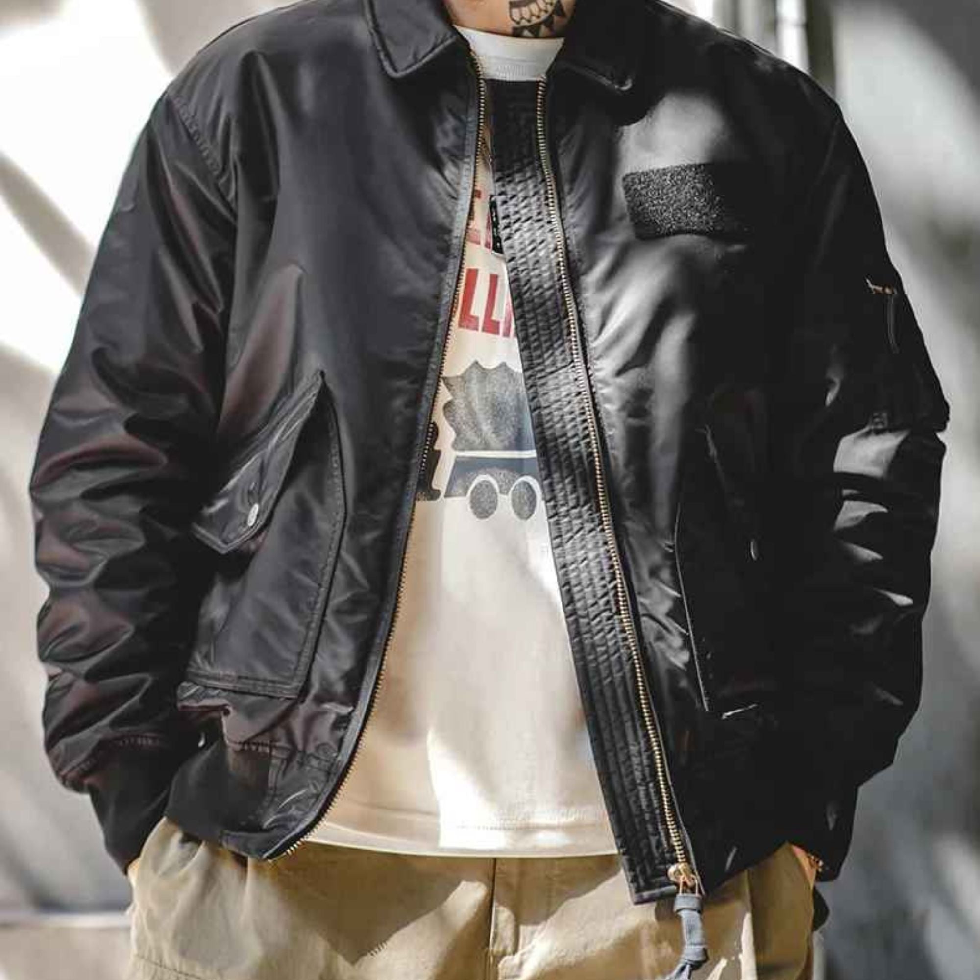 Maden CWU-45P Men’s Bomber Jacket – Windproof, Waterproof, Thickened Military Coat with Orange Lining