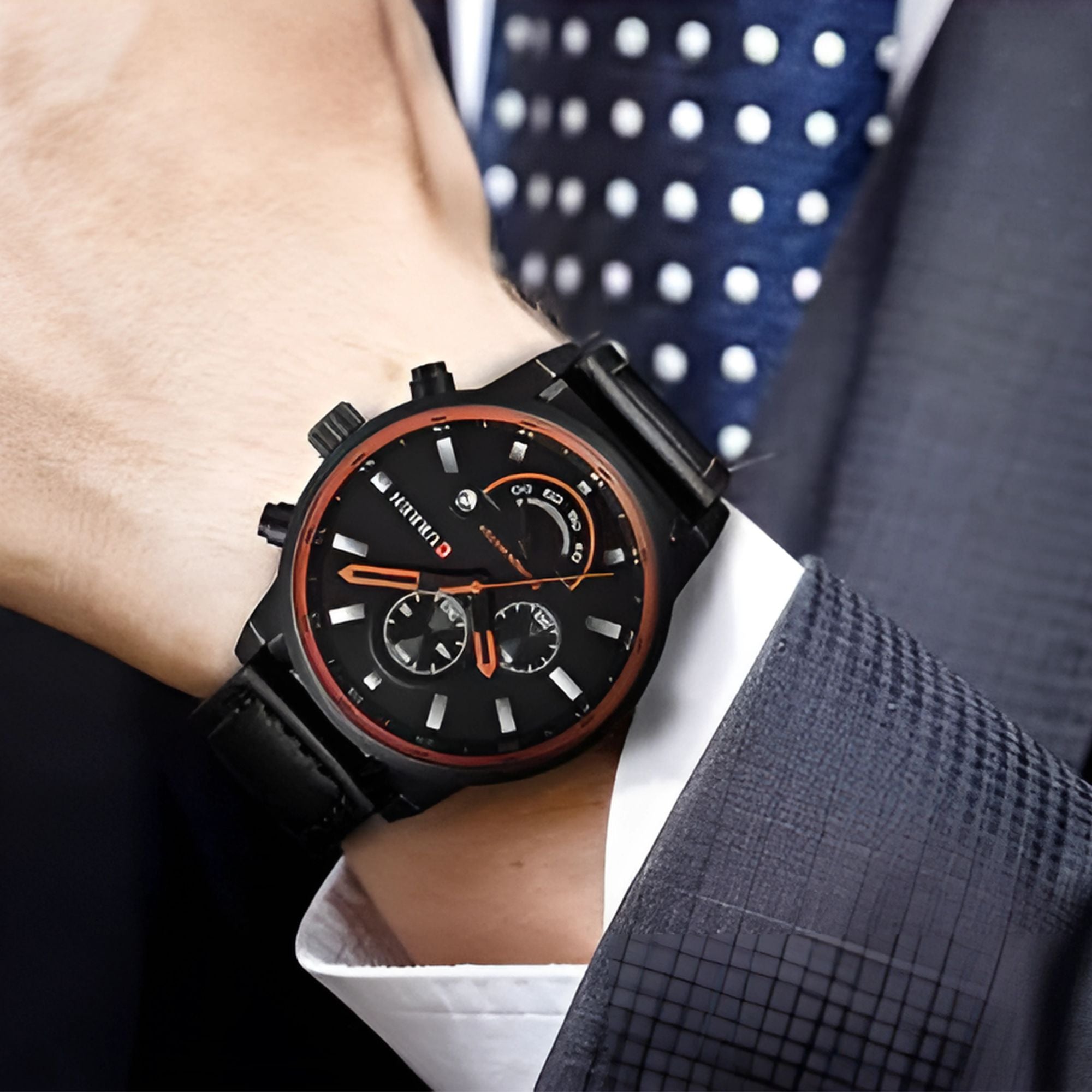 Curren Executive Classic – Men’s Luxury Quartz Watch with Leather Strap, 45mm Stainless Steel Case