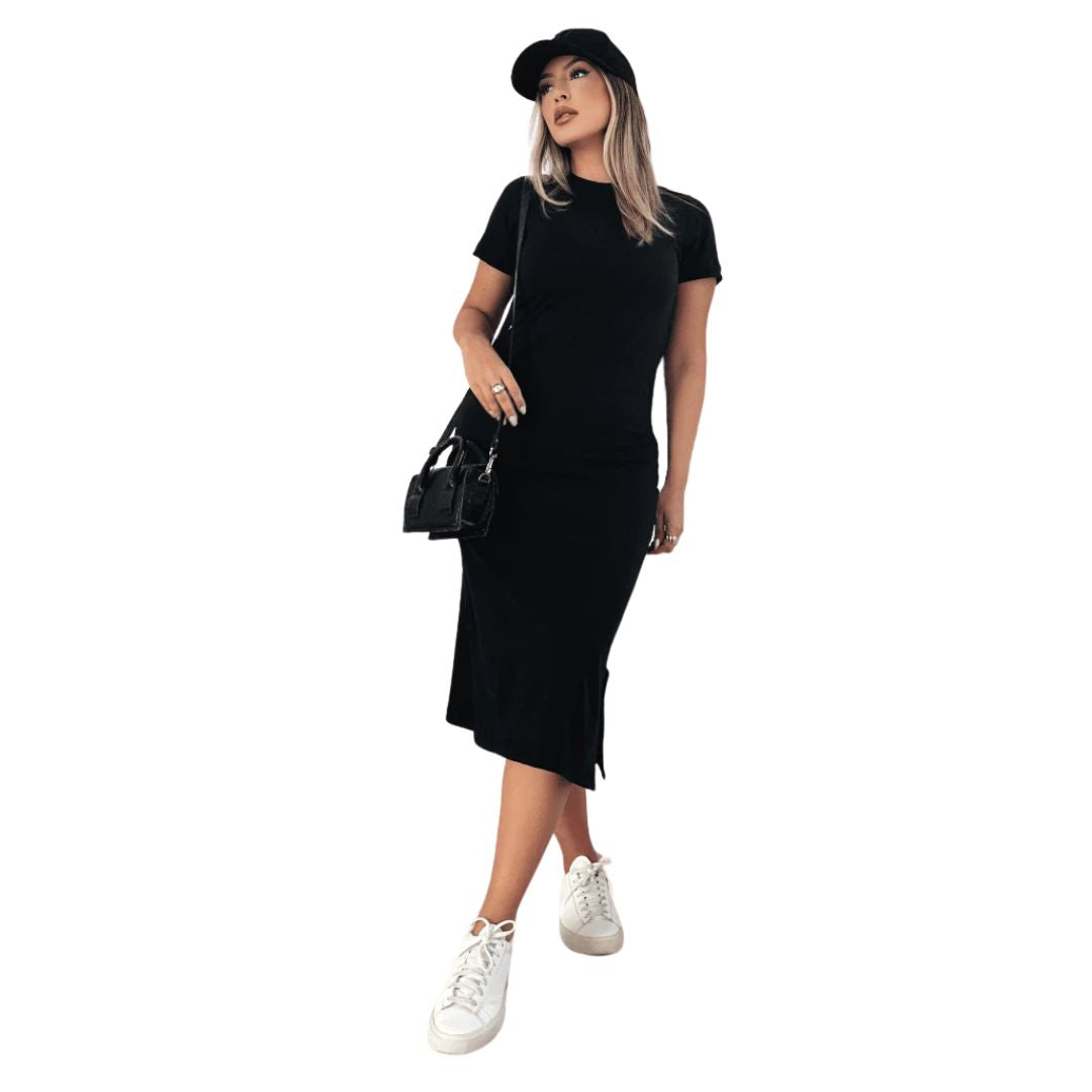 Women’s Midi Dress – Short Sleeve, 100% Cotton, Classic and Comfortable