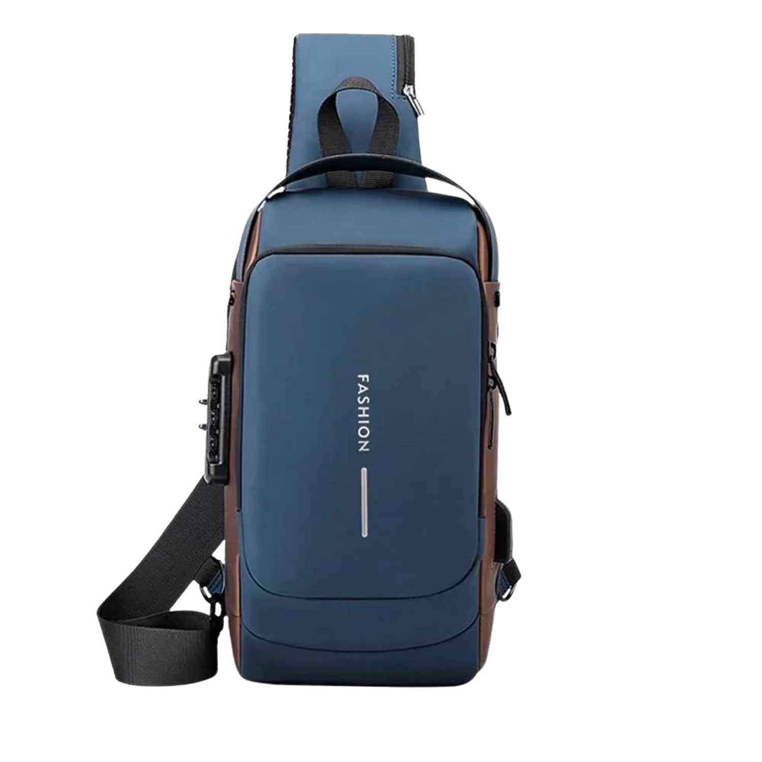Front view of the Blue Smart Anti-Theft Crossbody Bag from Basic Clothes Co.