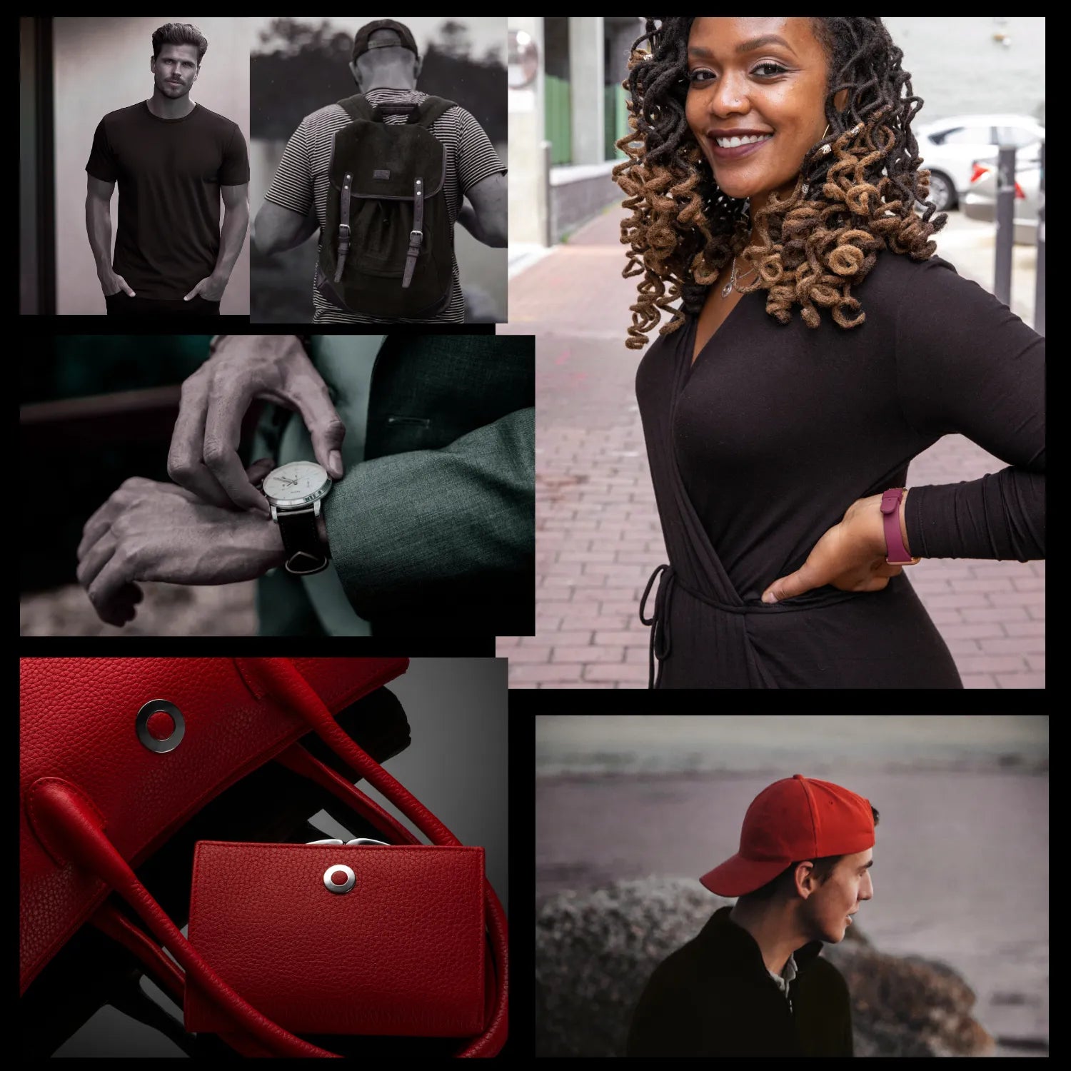 Diverse collection of men's and women's essential clothing from Basic Clothes Co., featuring various garments and models