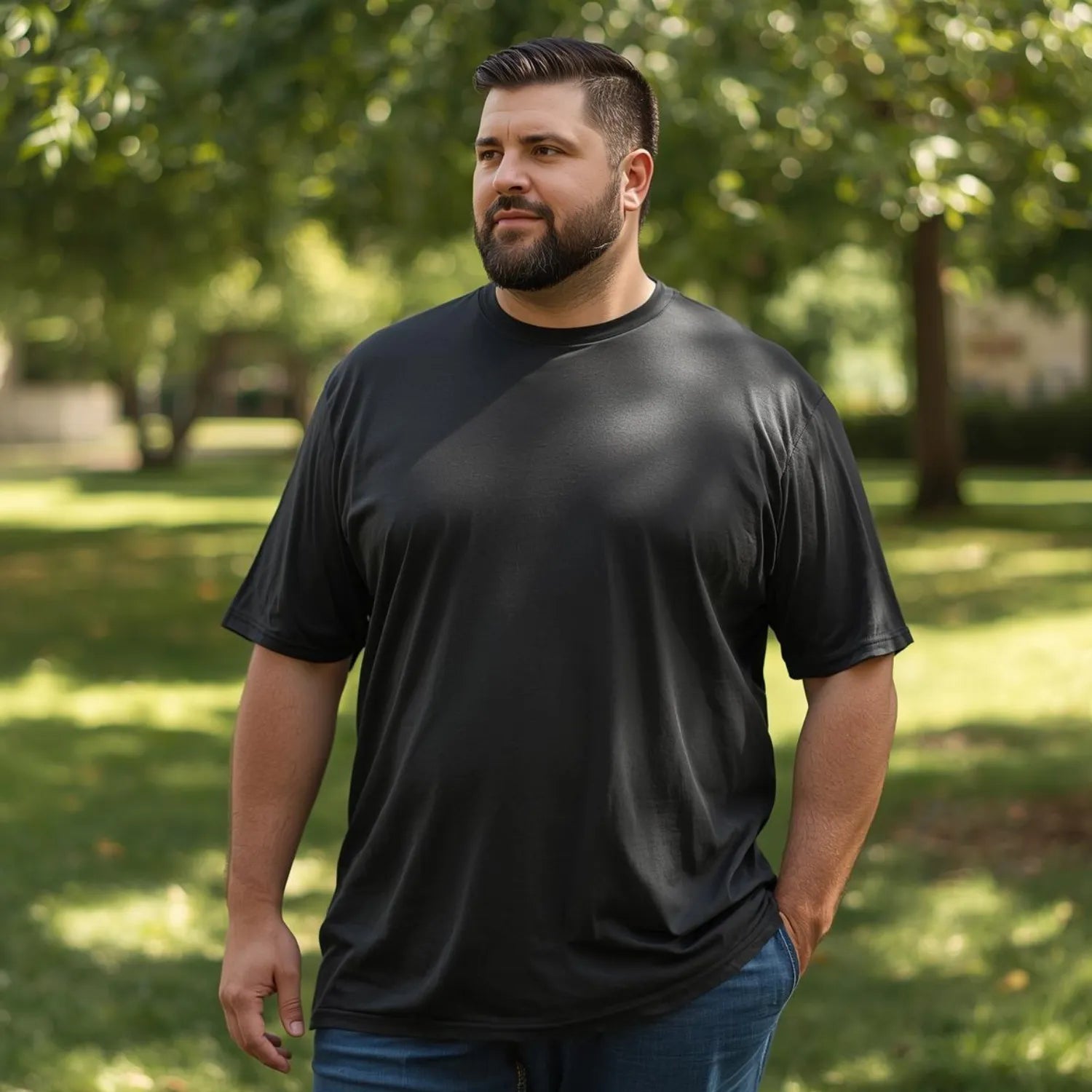 Close-up of a premium moisture-wicking performance polo in size 10XL, designed specifically for the Big and Tall male silhouette.