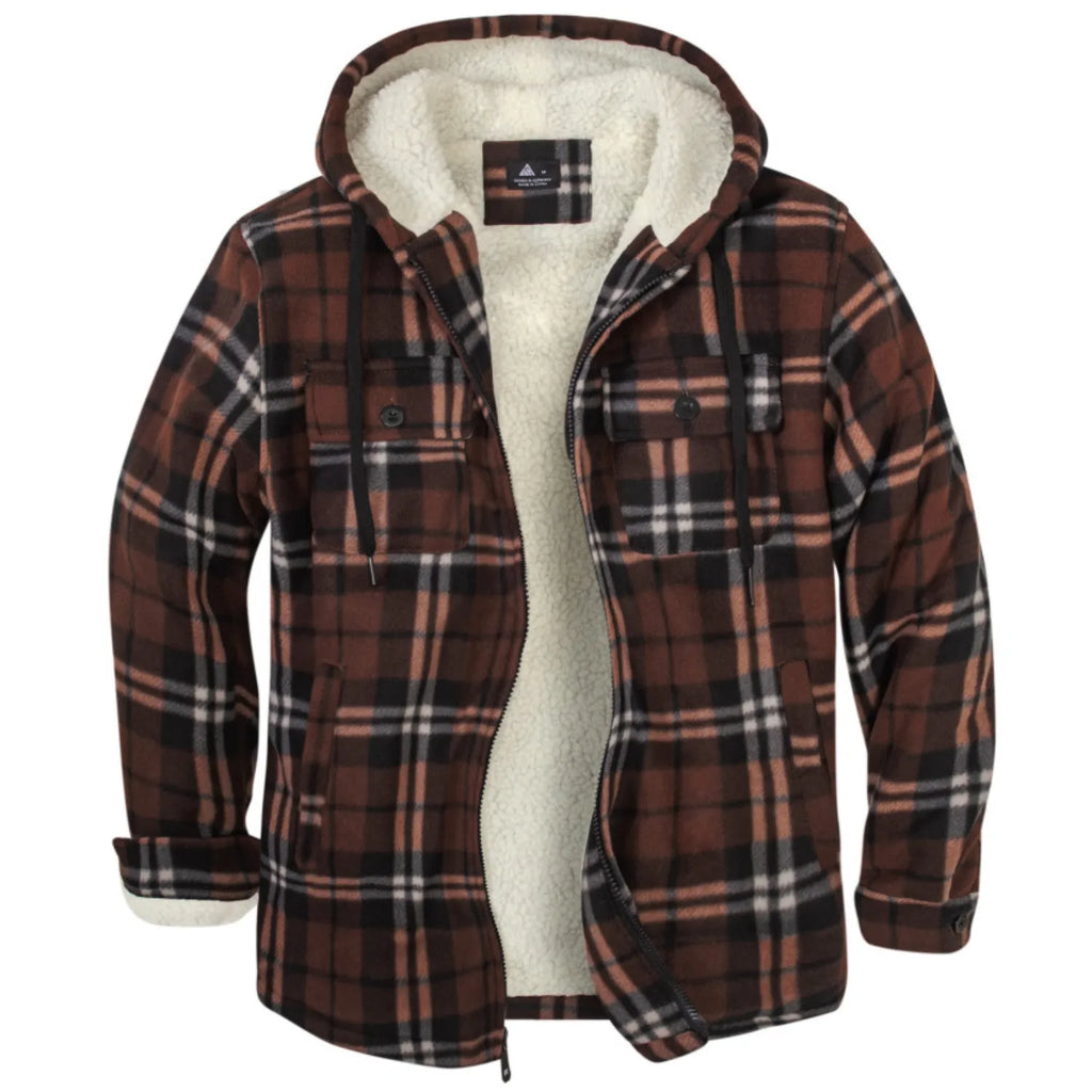 Heavyweight Fleece Lined Plaid Hooded Jacket
