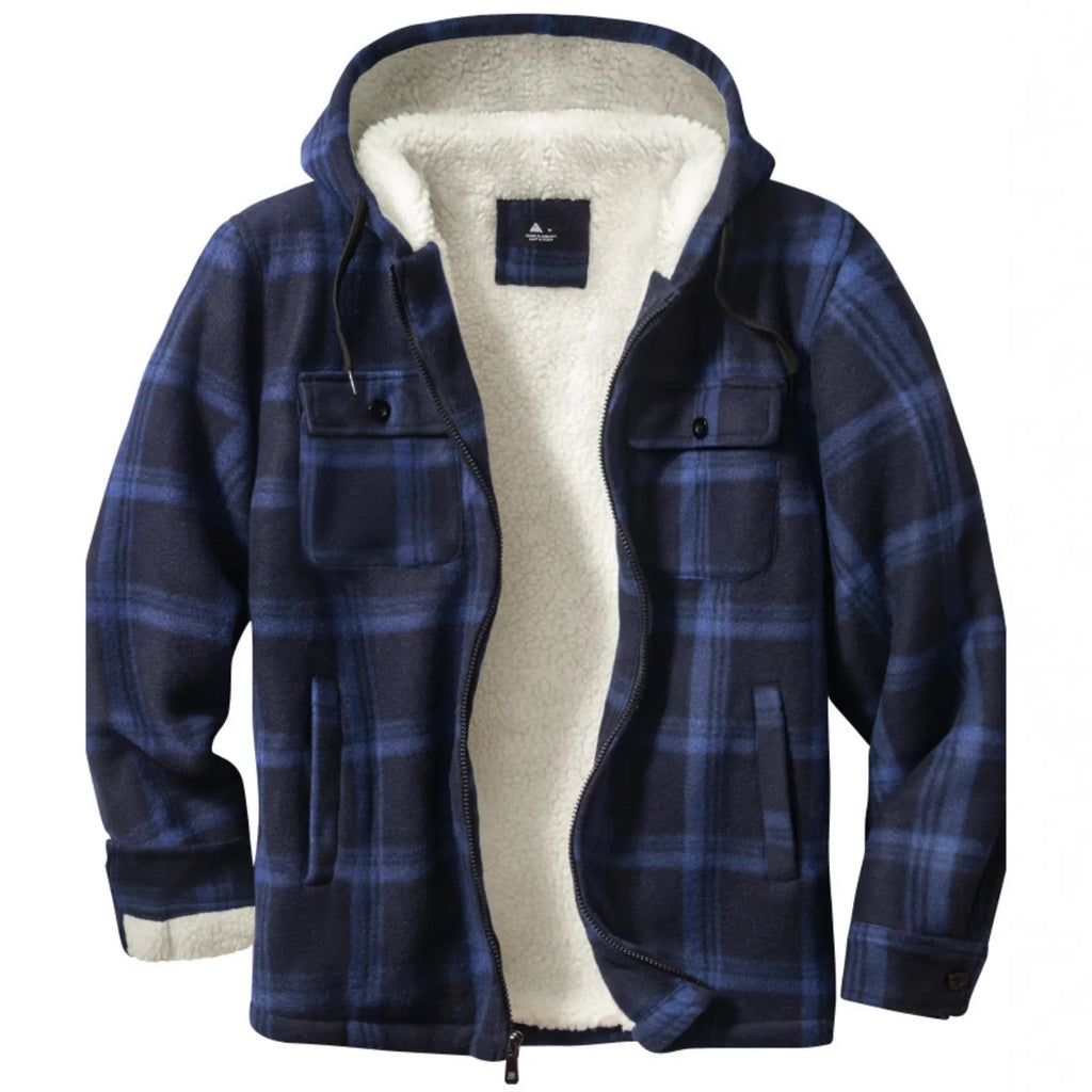 Heavyweight Fleece Lined Plaid Hooded Jacket