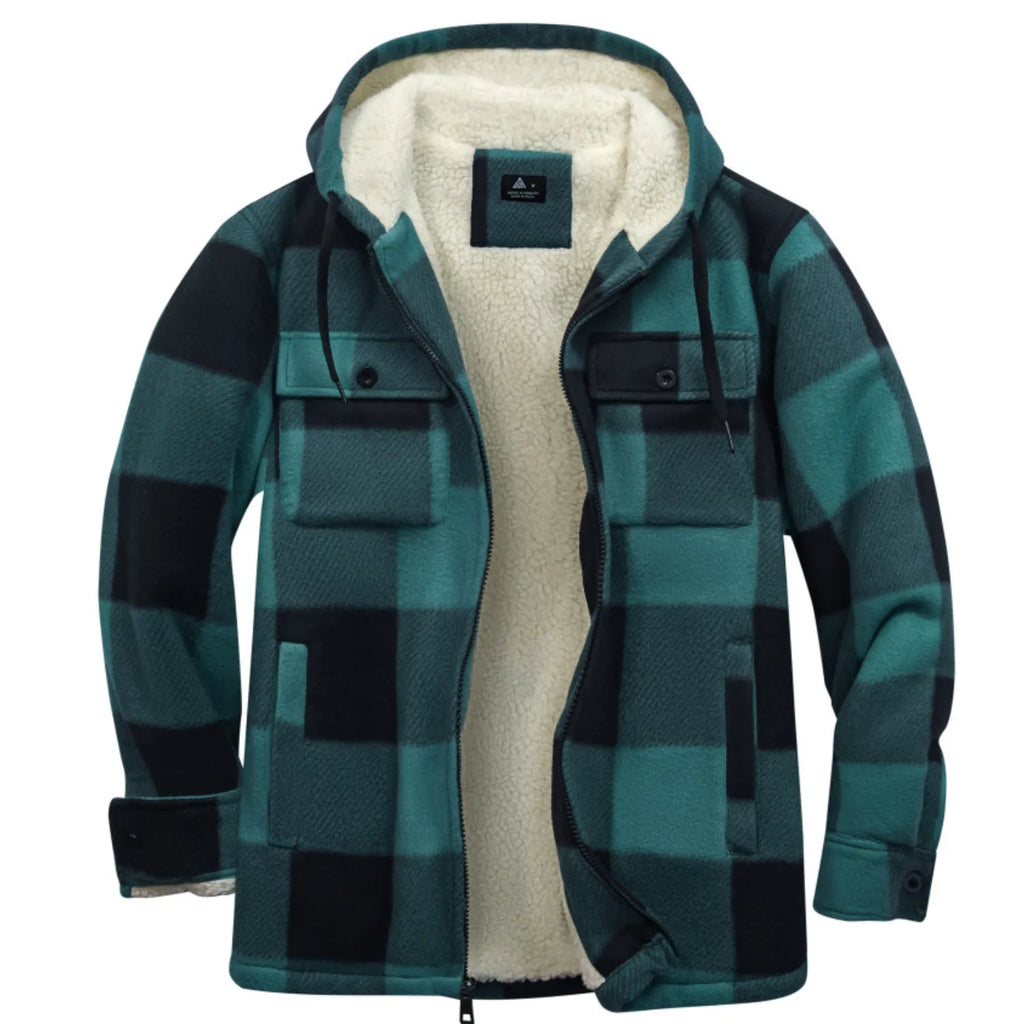 Heavyweight Fleece Lined Plaid Hooded Jacket