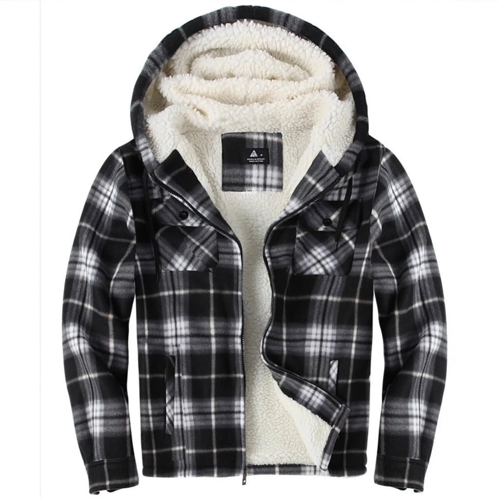 Heavyweight Fleece Lined Plaid Hooded Jacket