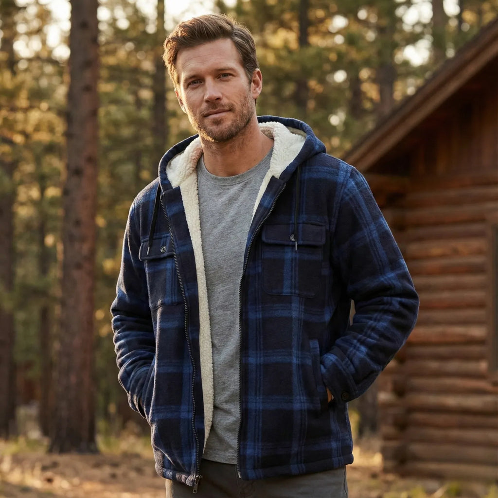 Heavyweight Fleece Lined Plaid Hooded Jacket