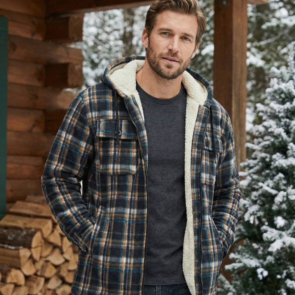 Heavyweight Fleece Lined Plaid Hooded Jacket