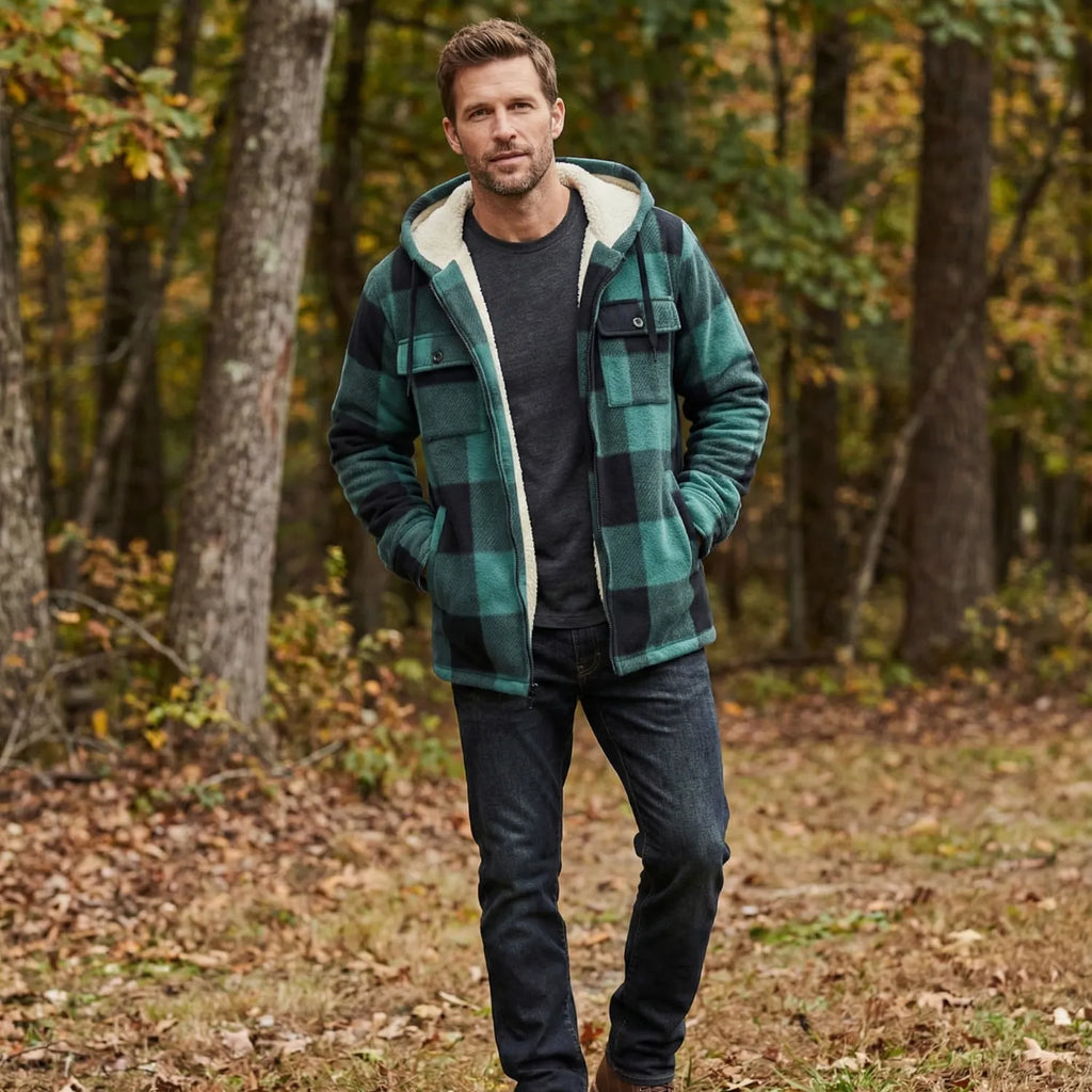 Heavyweight Fleece Lined Plaid Hooded Jacket