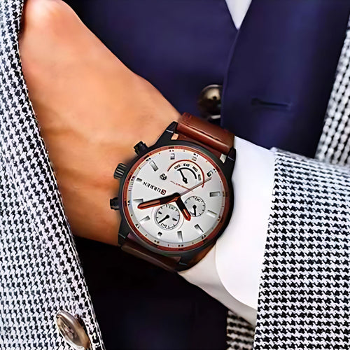Curren Executive Classic – Men’s Luxury Quartz Watch with Leather Strap, 45mm Stainless Steel Case