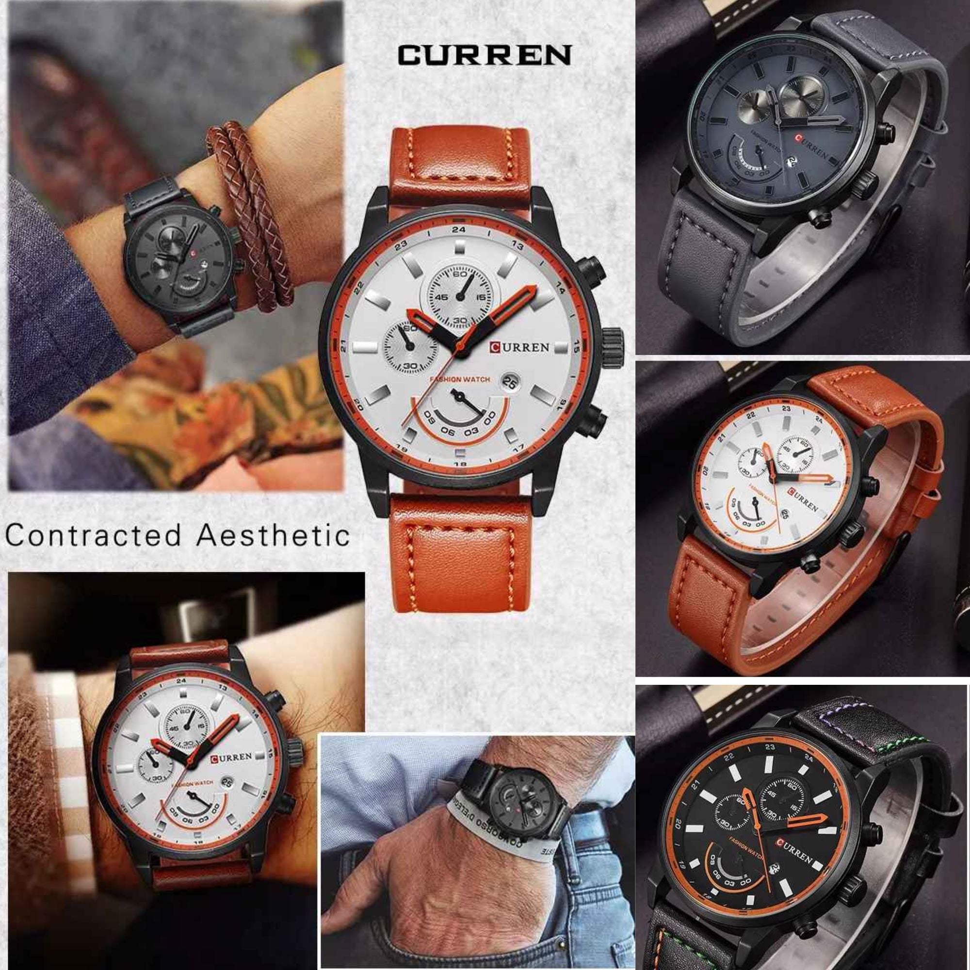 Curren Executive Classic – Relógio de quartzo de luxo masculino com pulseira de couro, caixa de aço inoxidável de 45 mm