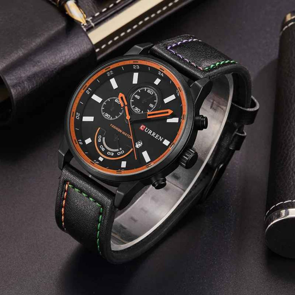 Curren Executive Classic – Men’s Luxury Quartz Watch with Leather Strap, 45mm Stainless Steel Case