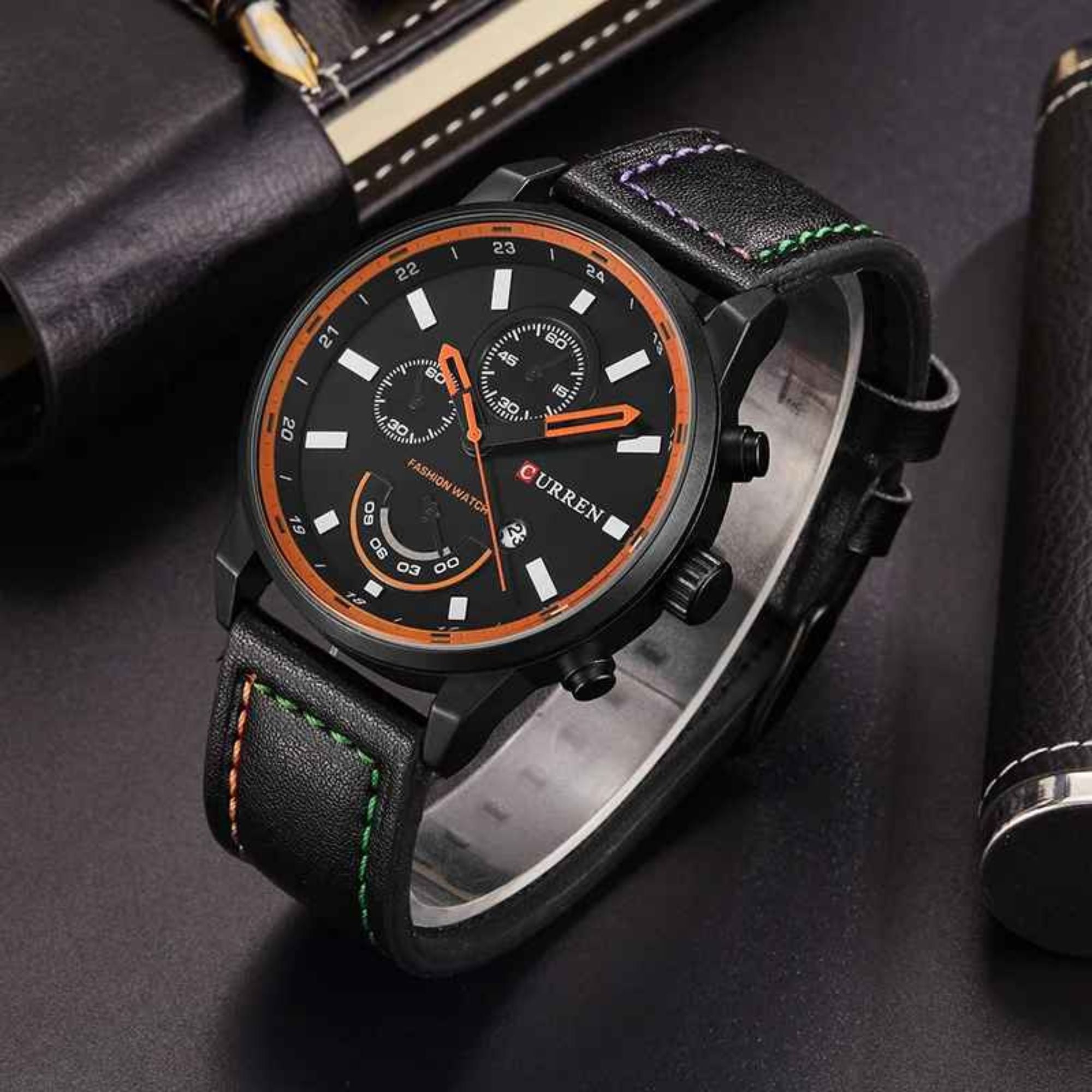Curren Executive Classic – Relógio de quartzo de luxo masculino com pulseira de couro, caixa de aço inoxidável de 45 mm