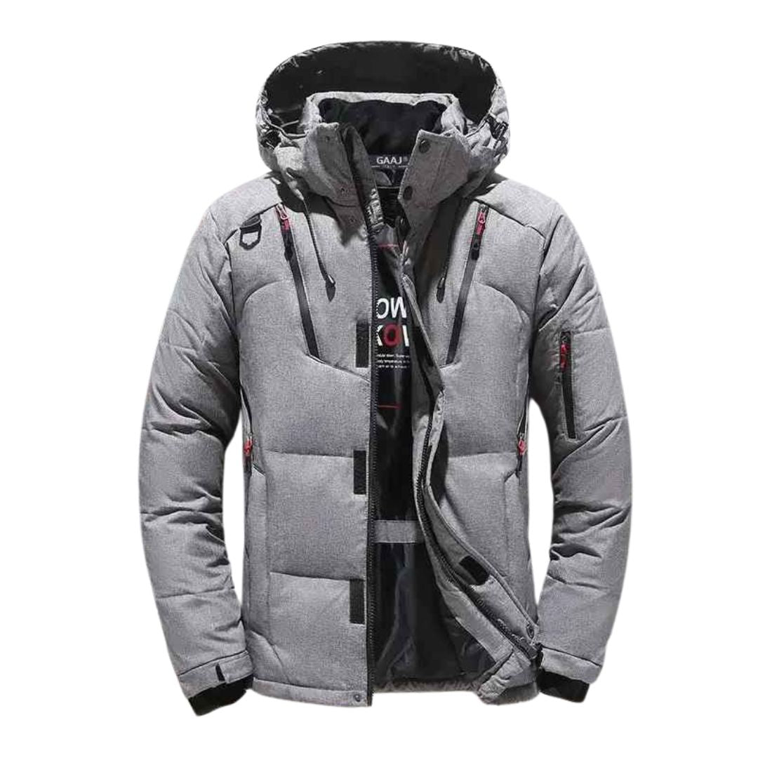 Casaco de inverno masculino com penas – Parka com capuz grosso, quente e estiloso