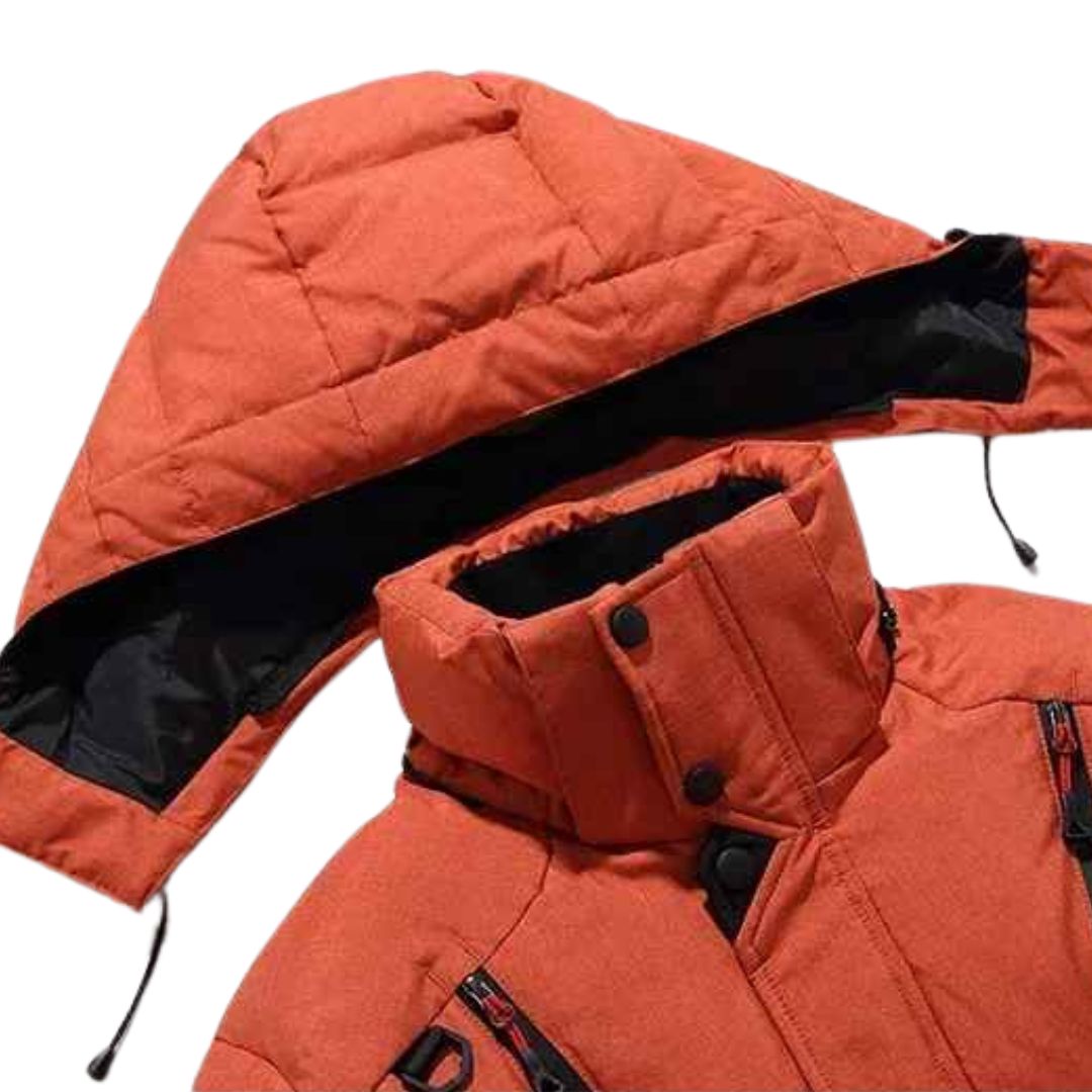 Casaco de inverno masculino com penas – Parka com capuz grosso, quente e estiloso