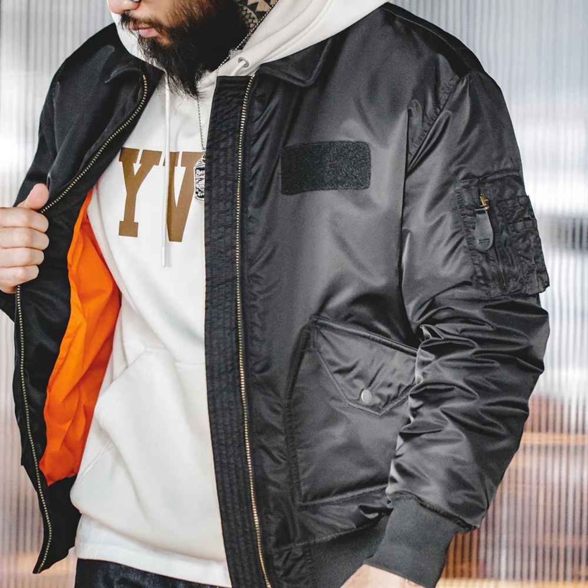 Jaqueta bomber masculina Maden CWU-45P – à prova de vento, à prova d'água, espessada, militar, com forro laranja