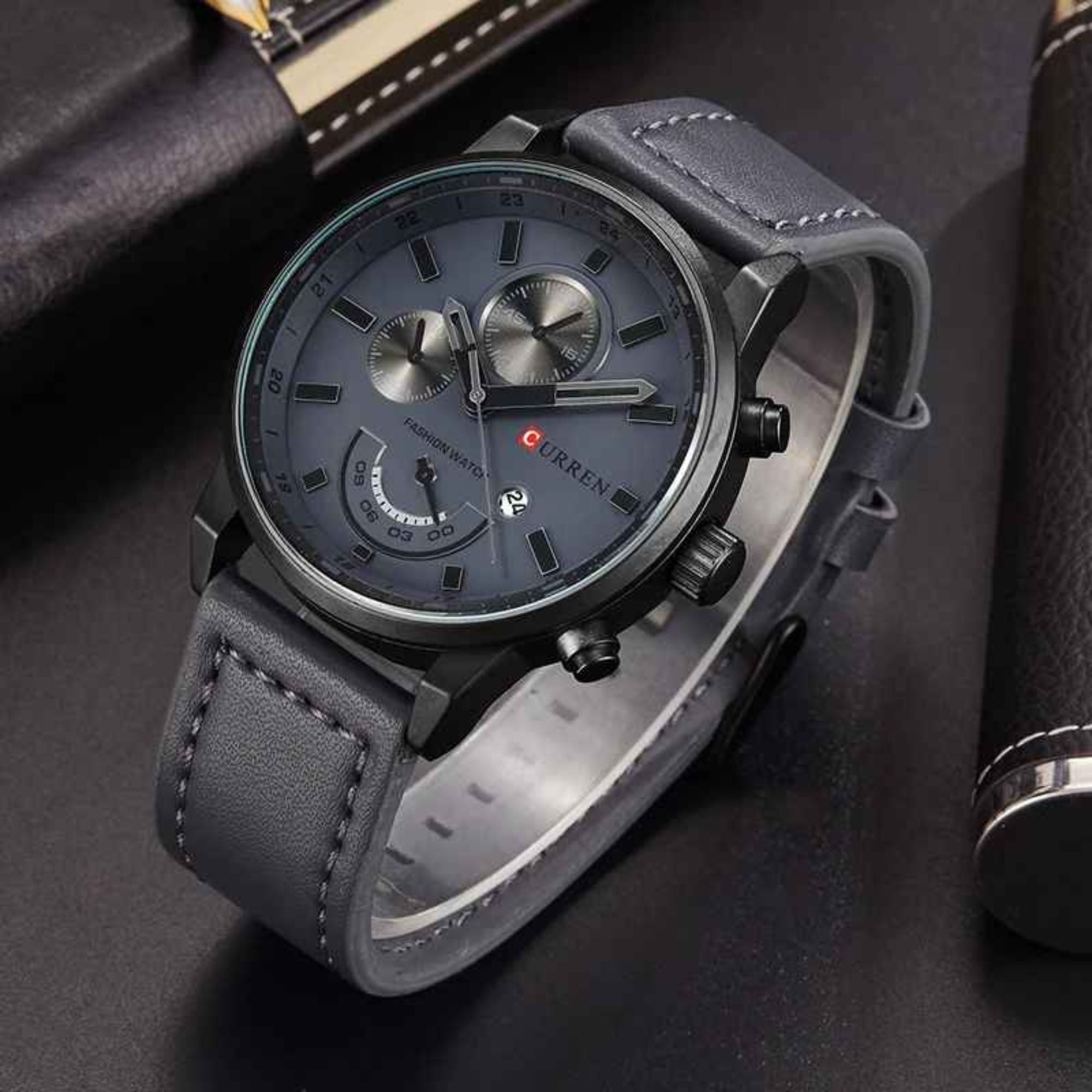 Curren Executive Classic – Relógio de quartzo de luxo masculino com pulseira de couro, caixa de aço inoxidável de 45 mm