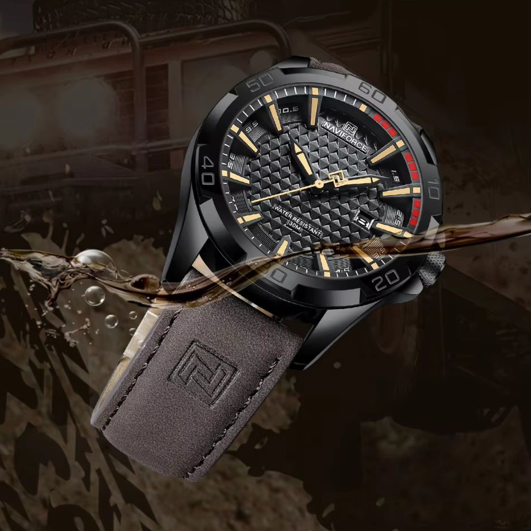 Men's Sport Quartz Watch with Date and Leather Strap NF8023 | Basic Clothes Co