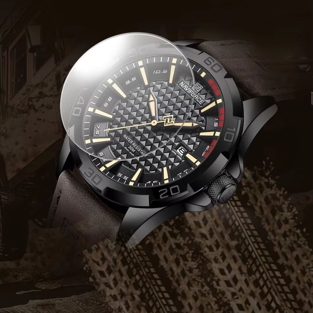 Men's Sport Quartz Watch with Date and Leather Strap NF8023 | Basic Clothes Co