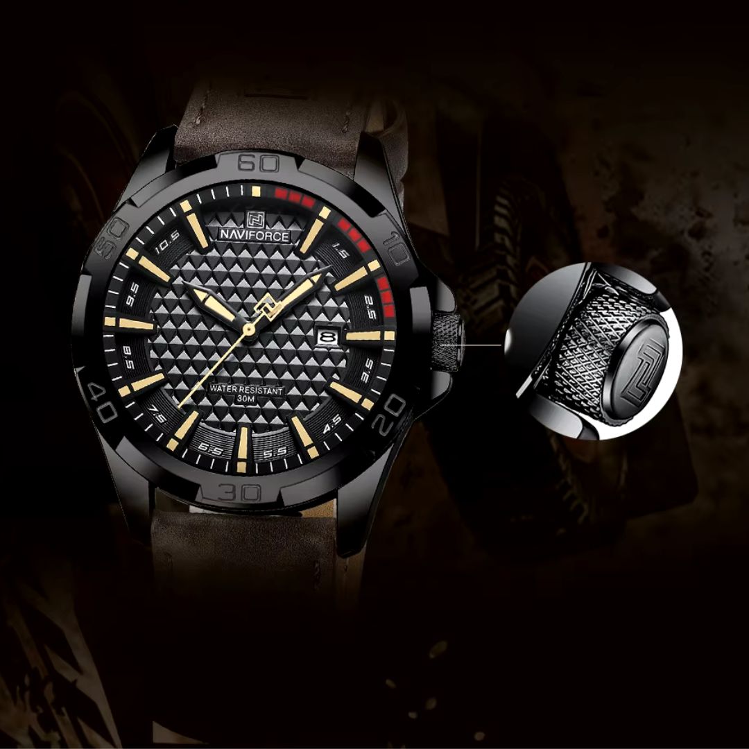 Men's Sport Quartz Watch with Date and Leather Strap NF8023 | Basic Clothes Co