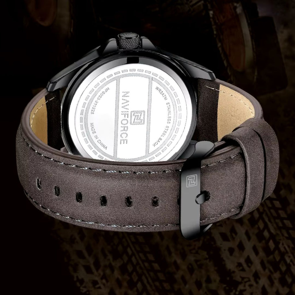 Men's Sport Quartz Watch with Date and Leather Strap NF8023 | Basic Clothes Co