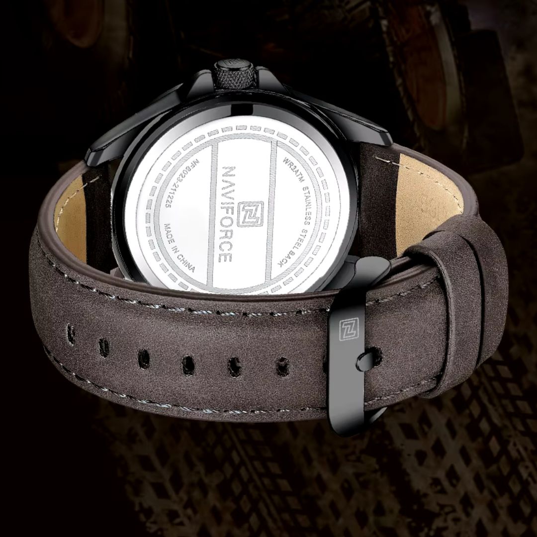 Relógio de quartzo esportivo masculino com data e pulseira de couro NF8023 | Basic Clothes Co