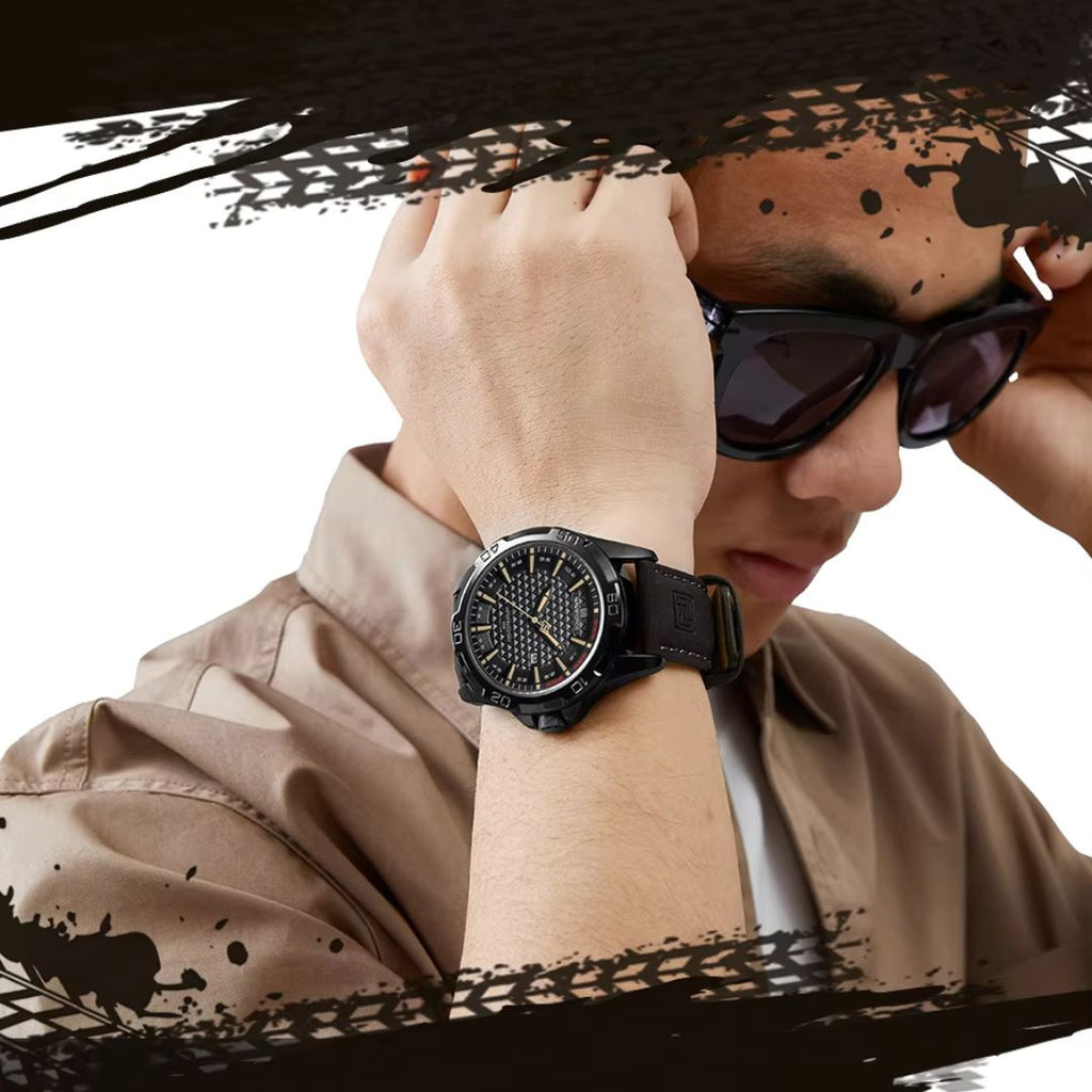 Men's Sport Quartz Watch with Date and Leather Strap NF8023 | Basic Clothes Co