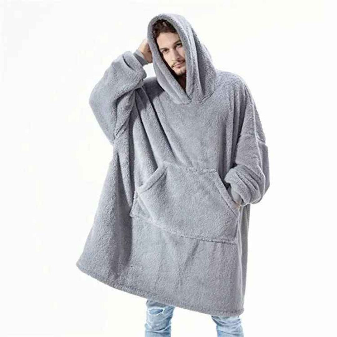 Moletom feminino com capuz de manga comprida e bolsos – Jaqueta casual de veludo dupla face