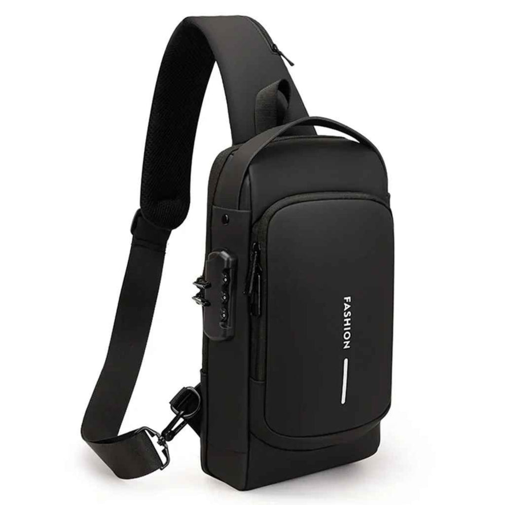 Front view of the Black Smart Anti-Theft Crossbody Bag from Basic Clothes Co.