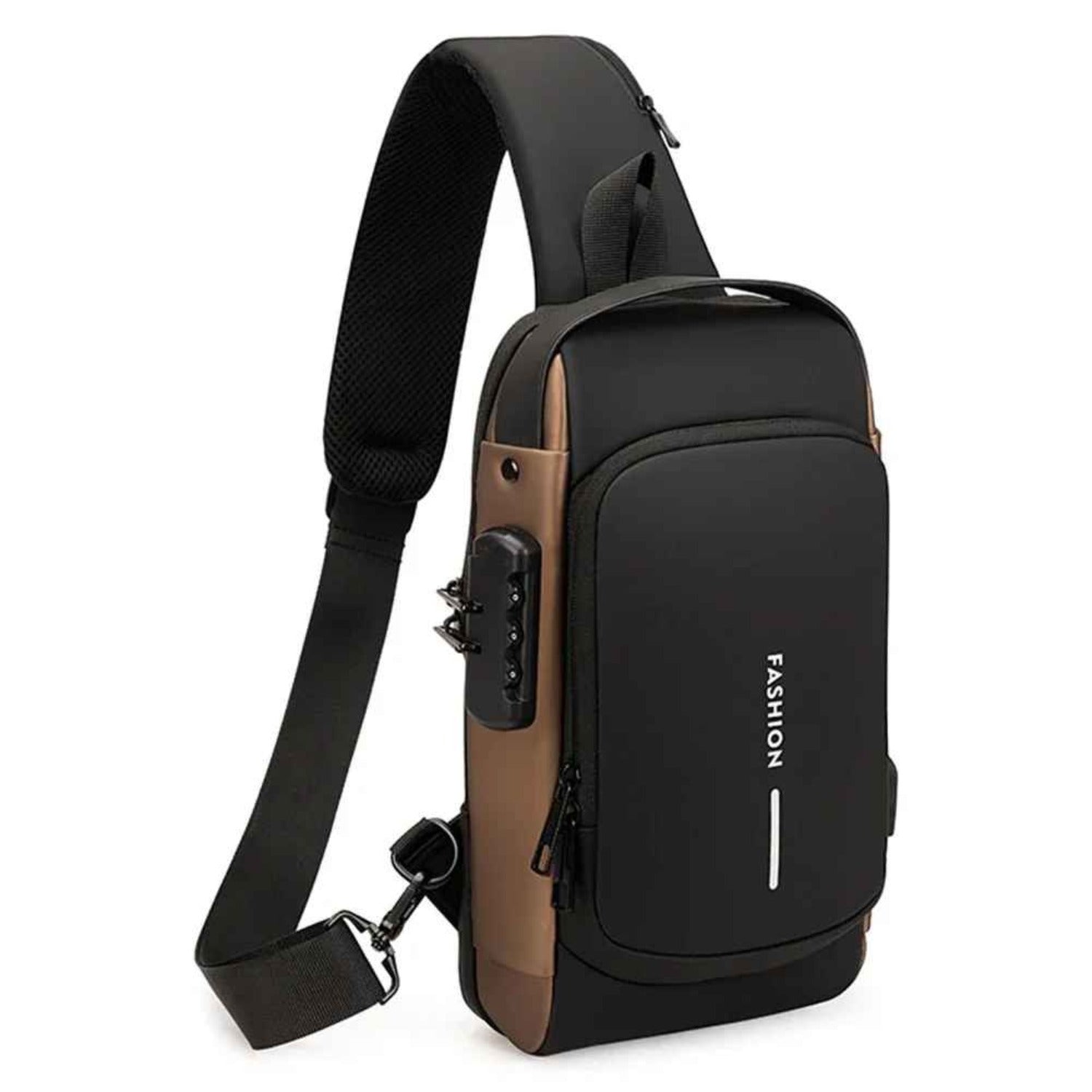 Front view of the Brown Smart Anti-Theft Crossbody Bag from Basic Clothes Co