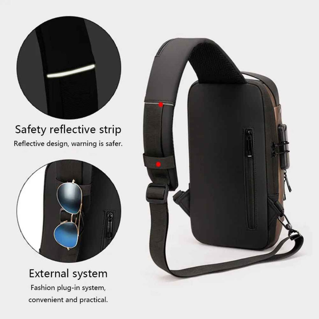 Side profile view of the Basic Clothes Co. Smart Anti-Theft Crossbody Bag, showcasing its slim design.