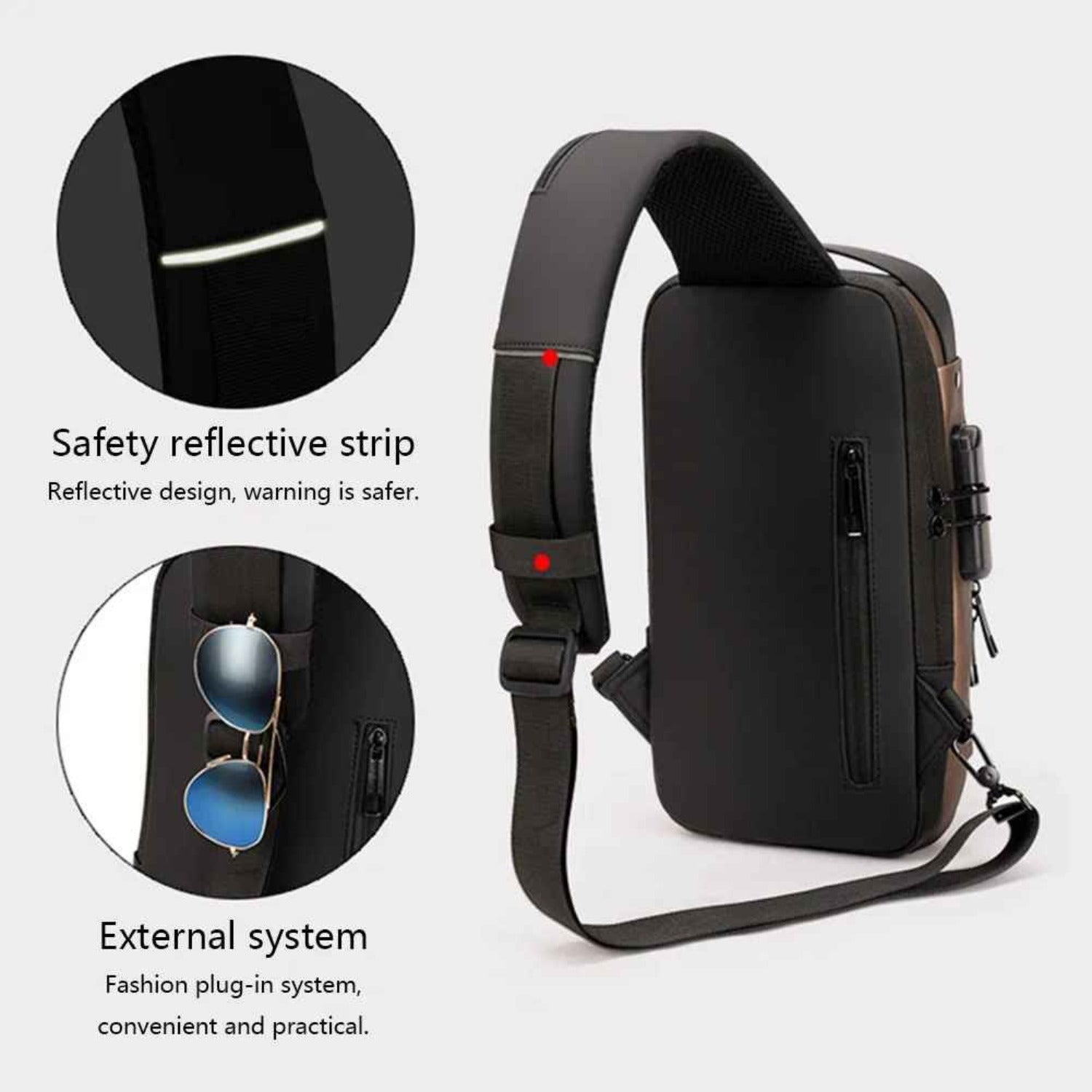 Side profile view of the Basic Clothes Co. Smart Anti-Theft Crossbody Bag, showcasing its slim design.