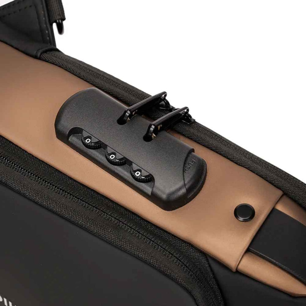 High-quality, smooth-glide zipper on the Basic Clothes Co. anti-theft crossbody bag, demonstrating durability.