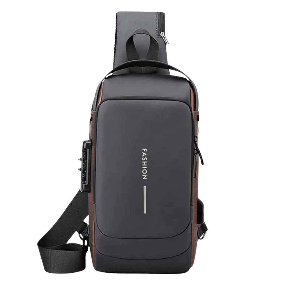 Front view of the Grey Smart Anti-Theft Crossbody Bag from Basic Clothes Co.