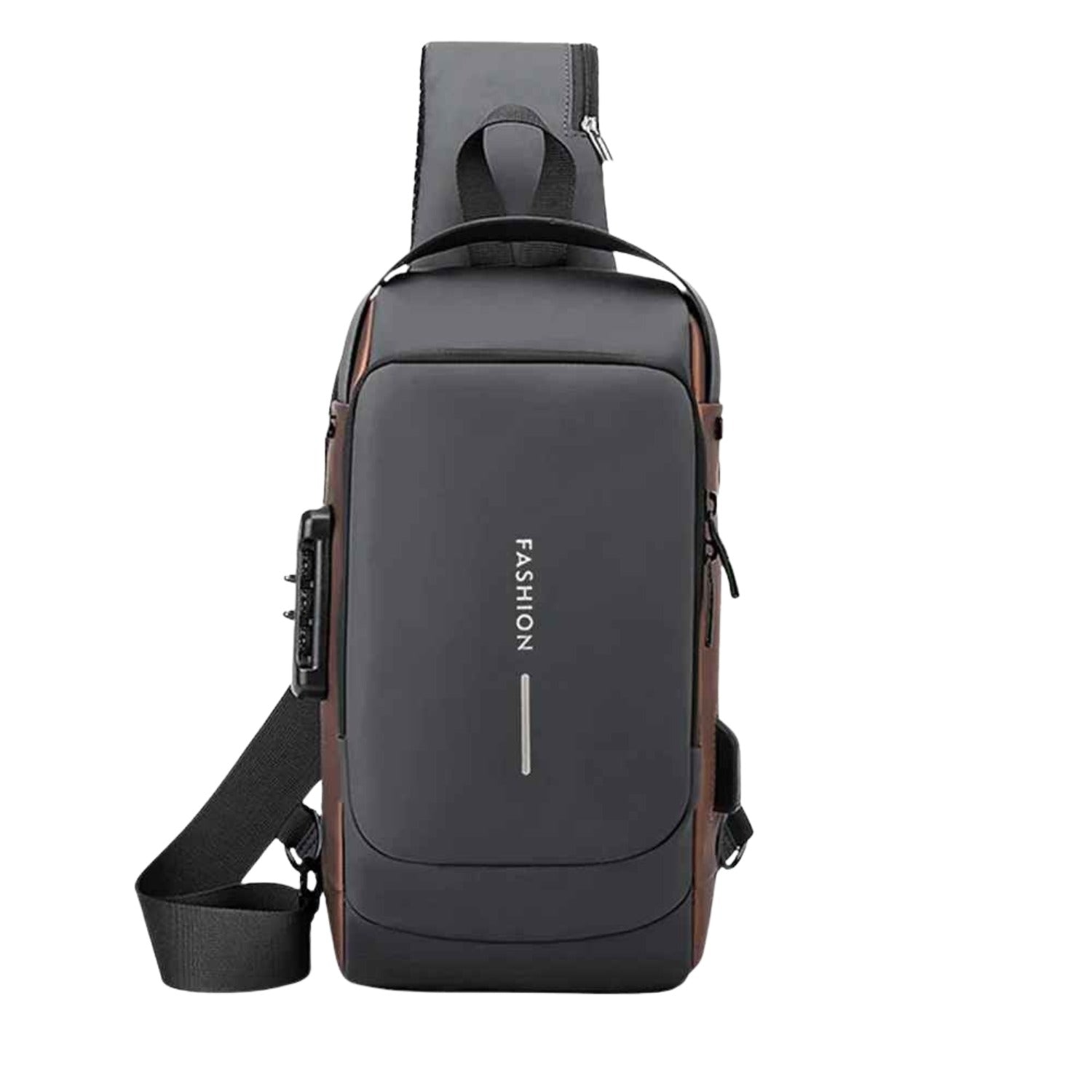 Front view of the Grey Smart Anti-Theft Crossbody Bag from Basic Clothes Co.