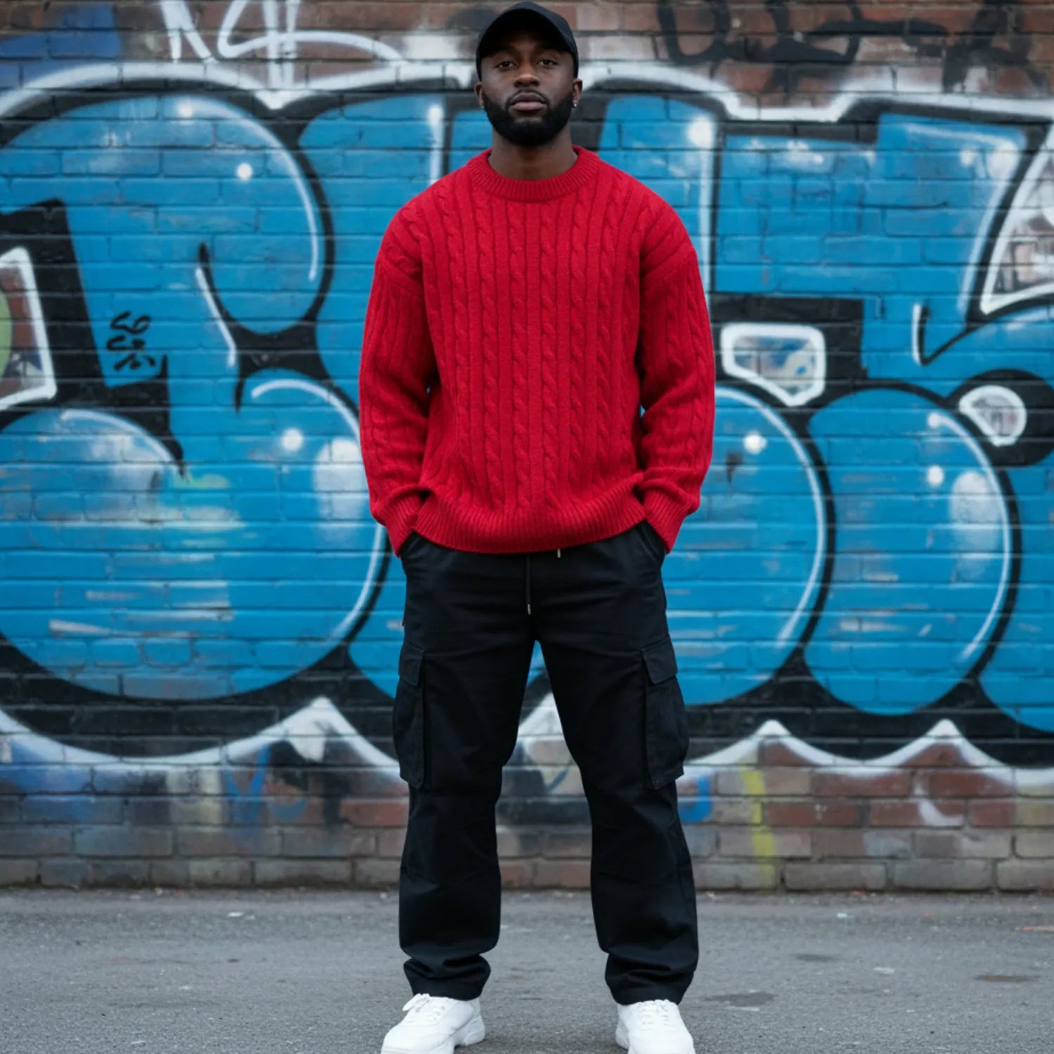 Basic Clothes Co. Men's Classic Knit Pullover displayed in an autumn-winter themed setting, highlighting its cozy and warm appeal.