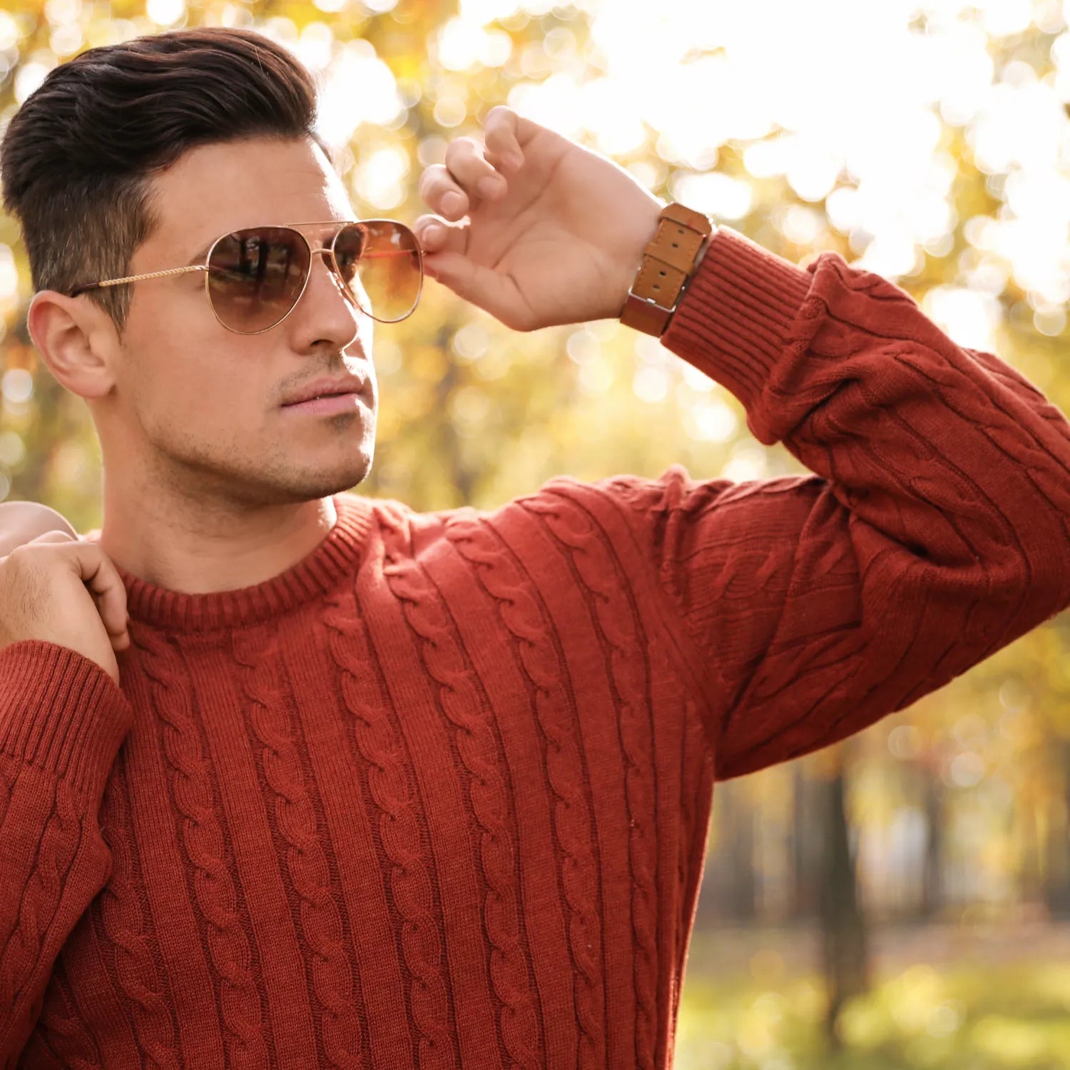 Man in movement wearing the Basic Clothes Co. knit pullover, showing its flexibility and comfort for daily activities