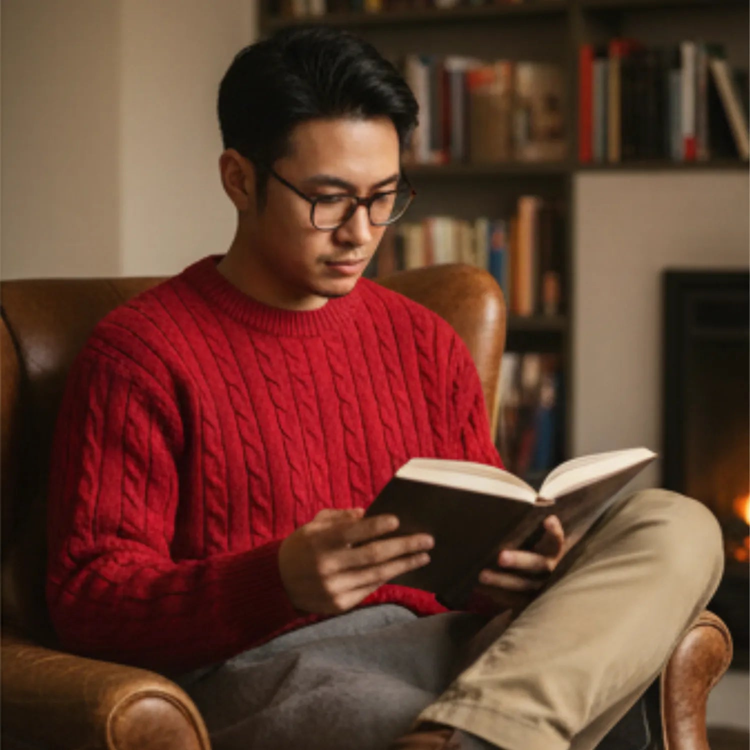 Side profile of a man wearing the Basic Clothes Co. knit pullover, highlighting the drape and relaxed silhouette