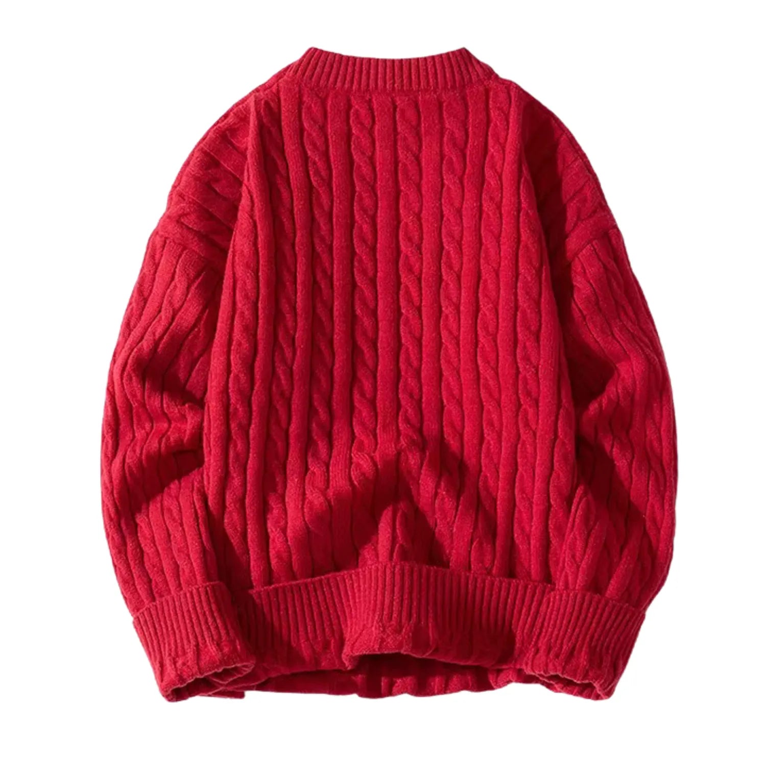 Front view of the Basic Clothes Co. Men's Classic Knit Pullover, showcasing its O-neck design and coarse wool texture on a neutral background