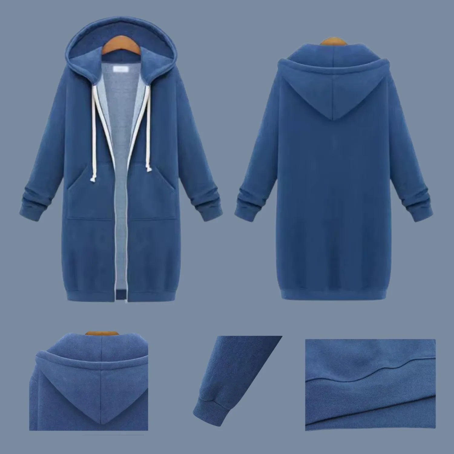 Detail shot of the long sleeve and cozy cuff on the Basic Clothes Co. winter hoodie, highlighting the insulation.